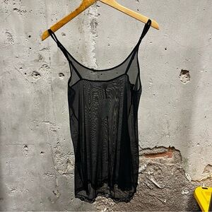 Victoria's Secret Y2K Vintage Black Mesh Lace Trim Tank Chemise Slip Dress Med M